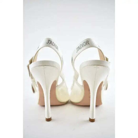 Dior Jadior White Plumetis Polka Crystal Ribbon Slingback Sandal Heel Pump 42 - Picture 11 of 12